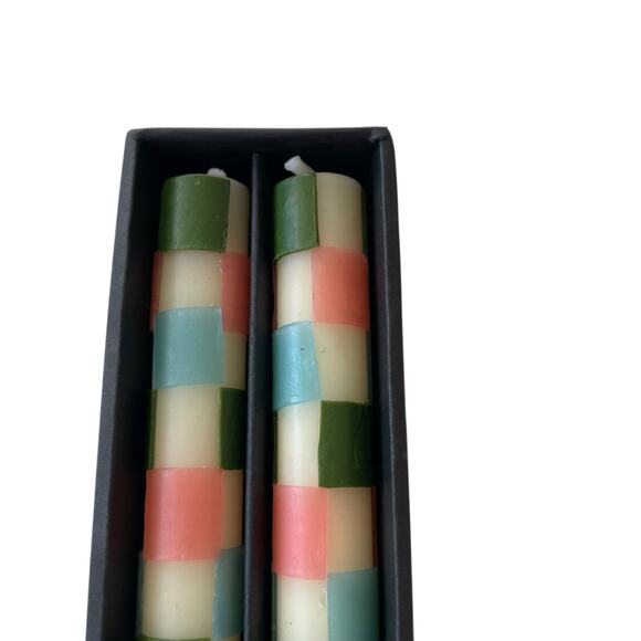 Brand New Mackenzie-Childs Check Pastel Dinner Candles Set of 2 - Picture 3 of 10
